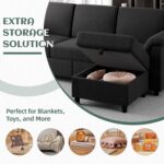 Vongrasig Convertible Sectional Couches, 3 Seat L Shaped Couch Sofa with Removable Pillows Soft Corduroy Fabric Small Couch Mid Century for Living Room, Apartment and Office Black - Image 6