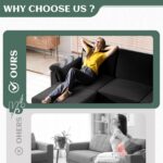 Vongrasig Convertible Sectional Couches, 3 Seat L Shaped Couch Sofa with Removable Pillows Soft Corduroy Fabric Small Couch Mid Century for Living Room, Apartment and Office Black - Image 7