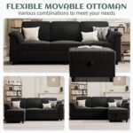 Vongrasig Convertible Sectional Couches, 3 Seat L Shaped Couch Sofa with Removable Pillows Soft Corduroy Fabric Small Couch Mid Century for Living Room, Apartment and Office Black - Image 8