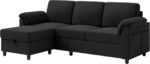 Vongrasig Convertible Sectional Couches, 3 Seat L Shaped Couch Sofa with Removable Pillows Soft Corduroy Fabric Small Couch Mid Century for Living Room, Apartment and Office Black - Image 9