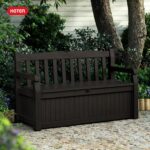Keter Solana 70 Gallon Storage Bench Deck Box for Patio Furniture, Front Porch Decor and Outdoor Seating – Perfect to Store Garden Tools and Pool Toys, Brown/Brown - Image 3