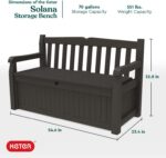 Keter Solana 70 Gallon Storage Bench Deck Box for Patio Furniture, Front Porch Decor and Outdoor Seating – Perfect to Store Garden Tools and Pool Toys, Brown/Brown - Image 4