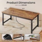 Huuger 55 x 24 inch Desk with Power Outlets & USB-C, Deeper & Thicker Desktop, Robust Metal Tubes, Computer Desk, Heavy Duty Office Desk, Work Gaming Desk for Home Office, Rustic Brown - Image 3
