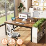 Huuger 55 x 24 inch Desk with Power Outlets & USB-C, Deeper & Thicker Desktop, Robust Metal Tubes, Computer Desk, Heavy Duty Office Desk, Work Gaming Desk for Home Office, Rustic Brown - Image 4