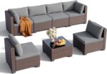 Qsun 7 Pieces Outdoor Patio Furniture Set, PE Rattan Outdoor Wicker Sectional Furniture Sofa Set, with Cushions and Glass Coffee Table, for Balcony, Porch, Garden, Grey - Image 4