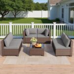 Qsun 7 Pieces Outdoor Patio Furniture Set, PE Rattan Outdoor Wicker Sectional Furniture Sofa Set, with Cushions and Glass Coffee Table, for Balcony, Porch, Garden, Grey - Image 9