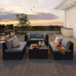 Qsun 7 Pieces Outdoor Patio Furniture Set, PE Rattan Outdoor Wicker Sectional Furniture Sofa Set, with Cushions and Glass Coffee Table, for Balcony, Porch, Garden, Grey - Image 10