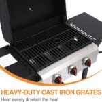 Propane Gas Grill with Folding Side Tables, 3-Burner Gas Grill with Cast Iron Grates and Stainless Steel Griddle Pan, Outdoor BBQ Grill Portable with Wheels 30,000 BTU Output - Image 3
