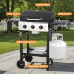 Propane Gas Grill with Folding Side Tables, 3-Burner Gas Grill with Cast Iron Grates and Stainless Steel Griddle Pan, Outdoor BBQ Grill Portable with Wheels 30,000 BTU Output - Image 6