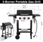 Propane Gas Grill with Folding Side Tables, 3-Burner Gas Grill with Cast Iron Grates and Stainless Steel Griddle Pan, Outdoor BBQ Grill Portable with Wheels 30,000 BTU Output - Image 7