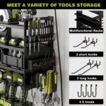 12 Cordless Drill Holder Large Power Tool Organizer Wall Mount with Side Pegboard & Screwdriver Holder, 4-Tier Heavy Duty Metal Tool Storage Rack with 4-Outlet Power Strip - Image 5