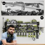 12 Cordless Drill Holder Large Power Tool Organizer Wall Mount with Side Pegboard & Screwdriver Holder, 4-Tier Heavy Duty Metal Tool Storage Rack with 4-Outlet Power Strip - Image 6