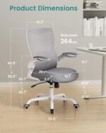 MUXX.STIL Office Chair, Ergonomic Desk Chair with Adjustable Lumbar Support and Flip up Armrest, Breathable Mesh Computer Chair for Home Office, Gray - Image 3
