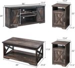 AMERLIFE 4-Piece Farmhouse Table Set Includes Sliding Barn Door TV Stand, Coffee Table& Two End Tables, Side Table with Charging Station and USB Ports, for Living Room, Dark Oak, 66" - Image 3