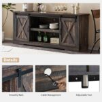 AMERLIFE 4-Piece Farmhouse Table Set Includes Sliding Barn Door TV Stand, Coffee Table& Two End Tables, Side Table with Charging Station and USB Ports, for Living Room, Dark Oak, 66" - Image 6
