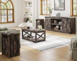 AMERLIFE 4-Piece Farmhouse Table Set Includes Sliding Barn Door TV Stand, Coffee Table& Two End Tables, Side Table with Charging Station and USB Ports, for Living Room, Dark Oak, 66" - Image 7