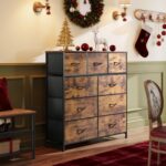 WLIVE 9-Drawer Dresser, Fabric Storage Tower for Bedroom, Hallway, Entryway, Closet, Tall Chest Organizer Unit with Fabric Bins, Steel Frame, Wood Top, Easy Pull Handle, Rustic Brown Wood Grain Print - Image 3
