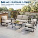 Garvee Outdoor Patio Furniture Set, 4-Piece Outdoor Conversation Sofa Set, Lawn Furniture with Coffee Table & Washable Thick Cushions,Seating Sofa for Garden, Deck, Backyard,Beige - Image 8