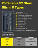 HOTO 25-Piece Upgraded Electric Screwdriver Kit, 1/4'' Hex, Magnetic Lid, 1500mAh Rechargeable Cordless Screwdriver, LED Light, Ideal for Furniture Assembly, Home Repair & Garage Projects - Image 10
