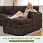 110" Sectional Couches with Double Chaises, Comfy Deep Dual-Layer Cushion Couch, 9 Seater Oversize Couch, Modern Modular Sofa, Chenille Sofas for Living Room, Apartment, Brown - Image 4