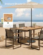 Outdoor Dining Set, HDPS + Aluminum Patio Table and Chairs Set with U-Shaped Base, 7 Piece Outdoor Furniture Set with Umbrella Hole, Patio Dining Table Set for Garden, Backyard (Gray-Teak) - Image 3