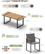 Outdoor Dining Set, HDPS + Aluminum Patio Table and Chairs Set with U-Shaped Base, 7 Piece Outdoor Furniture Set with Umbrella Hole, Patio Dining Table Set for Garden, Backyard (Gray-Teak) - Image 8