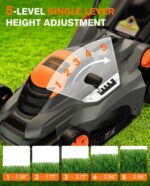 DOVAMAN 13Amp 16" Lawn Mower, 98% Collection, 13.2-Gallon Bag, 5-Position Height Adjustment, 3-Step Quick Vertical Fold Storage, 2-in-1 Mulching & Bagging, Corded Lawn Mower for Your Garden - Image 5