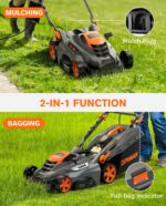 DOVAMAN 13Amp 16" Lawn Mower, 98% Collection, 13.2-Gallon Bag, 5-Position Height Adjustment, 3-Step Quick Vertical Fold Storage, 2-in-1 Mulching & Bagging, Corded Lawn Mower for Your Garden - Image 7