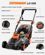 DOVAMAN 13Amp 16" Lawn Mower, 98% Collection, 13.2-Gallon Bag, 5-Position Height Adjustment, 3-Step Quick Vertical Fold Storage, 2-in-1 Mulching & Bagging, Corded Lawn Mower for Your Garden - Image 9