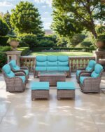 Luxury 6 Inch Smile Outdoor Cushions - 1 Set 24x24 Deep Seat Water-Resistant Patio Furniture Replacement Cushion for Wicker Wood Metal Chair Glider Rocker Loveseat Sofa - Turquoise - Image 7
