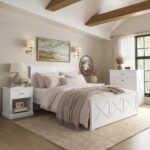 4 Piece Bedroom Set, Farmhouse Queen Size Bedroom Furniture Sets with Storage Nightstands and 1 Dresser, Bedroom Furniture Sets with Wooden Platform Bed Frame for Bedroom, White - Image 4