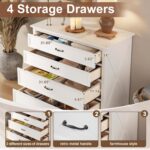 4 Piece Bedroom Set, Farmhouse Queen Size Bedroom Furniture Sets with Storage Nightstands and 1 Dresser, Bedroom Furniture Sets with Wooden Platform Bed Frame for Bedroom, White - Image 9