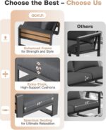 Aoxun Aluminum Patio Furniture Set, 5 Piece Luxury Outdoor Sectional with 6" Olefin Fabric Cushions, Patio Conversation Sets with Coffee Table and Waterproof Cover for Backyard, Porch Dark Grey - Image 4