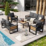 Aoxun Aluminum Patio Furniture Set, 5 Piece Luxury Outdoor Sectional with 6" Olefin Fabric Cushions, Patio Conversation Sets with Coffee Table and Waterproof Cover for Backyard, Porch Dark Grey - Image 6