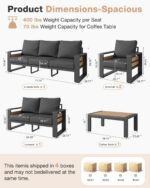 Aoxun Aluminum Patio Furniture Set, 5 Piece Luxury Outdoor Sectional with 6" Olefin Fabric Cushions, Patio Conversation Sets with Coffee Table and Waterproof Cover for Backyard, Porch Dark Grey - Image 8