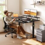 OffiGo 55 Inch L Shaped Electric Standing Desk with Keyboard Tray, Reversible Height Adjustable Corner Computer Desk with Monitor Stand, Sit Stand Up Lift Table for Home, Office, Carbon Fiber Black - Image 3