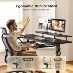 OffiGo 55 Inch L Shaped Electric Standing Desk with Keyboard Tray, Reversible Height Adjustable Corner Computer Desk with Monitor Stand, Sit Stand Up Lift Table for Home, Office, Carbon Fiber Black - Image 7