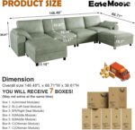 EASE MOOSE Oversized Modular Sectional Sofa, Waterproof & Scratch-Resistant Faux Leather Sofa with Deep Seat, Comfy U-Shaped Sofa with Storage Ottoman, Sectional Couches for Living Room, Green - Image 3