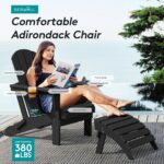 SERWALL HDPE Folding Adirondack Chair with Dual Cup Holder - Composite Adirondack Chair Set of 4- Black - Image 6