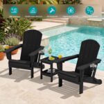 SERWALL HDPE Folding Adirondack Chair with Dual Cup Holder - Composite Adirondack Chair Set of 4- Black - Image 7