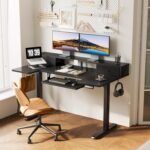 OffiGo U Shaped Electric Standing Desk with Drawers, 55 Inch Height Adjustable Desk with Keyboard Tray ＆ Ergonomic Monitor Stand, Sit Stand Table with Power Outlets for Home, Office, Black - Image 3