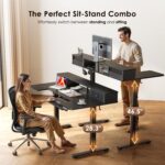 OffiGo U Shaped Electric Standing Desk with Drawers, 55 Inch Height Adjustable Desk with Keyboard Tray ＆ Ergonomic Monitor Stand, Sit Stand Table with Power Outlets for Home, Office, Black - Image 6