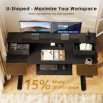 OffiGo U Shaped Electric Standing Desk with Drawers, 55 Inch Height Adjustable Desk with Keyboard Tray ＆ Ergonomic Monitor Stand, Sit Stand Table with Power Outlets for Home, Office, Black - Image 7