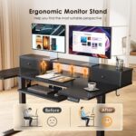 OffiGo U Shaped Electric Standing Desk with Drawers, 55 Inch Height Adjustable Desk with Keyboard Tray ＆ Ergonomic Monitor Stand, Sit Stand Table with Power Outlets for Home, Office, Black - Image 8