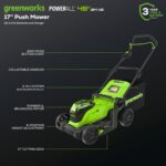 Greenworks 48V (24V x 2) 17" Brushless Mower+12" String Trimmer +320CFM Blower,(2) 4.0Ah Batteries and 2A Dual Port Charger - Image 3