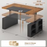 SEDETA 63" Executive Standing Desk with Storage, Executive Height Adjustable Desk with Power Outlets, Large Computer Office Desk with Privacy Panel for Home Office, Brown+Black - Image 3