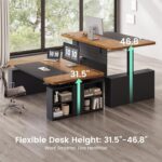 SEDETA 63" Executive Standing Desk with Storage, Executive Height Adjustable Desk with Power Outlets, Large Computer Office Desk with Privacy Panel for Home Office, Brown+Black - Image 4