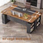 SEDETA 63" Executive Standing Desk with Storage, Executive Height Adjustable Desk with Power Outlets, Large Computer Office Desk with Privacy Panel for Home Office, Brown+Black - Image 7