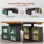 SEDETA 63" Executive Standing Desk with Storage, Executive Height Adjustable Desk with Power Outlets, Large Computer Office Desk with Privacy Panel for Home Office, Brown+Black - Image 8