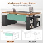 SEDETA 63" Executive Standing Desk with Storage, Executive Height Adjustable Desk with Power Outlets, Large Computer Office Desk with Privacy Panel for Home Office, Brown+Black - Image 9